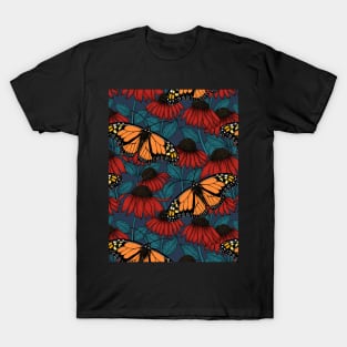 Monarch butterfly on red coneflowers T-Shirt